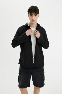 Рубашка Slim Fit из хлопка с длинными рукавами