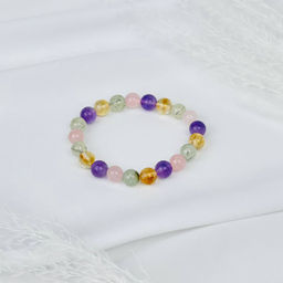 Браслет из Пренита, Аметиста, Розового кварца и Цитрина 17 см