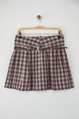 Teen Bordo Kemerli Ekoseli/Kareli K?sl?k Mini Etek TWOAW26ET00056 - Trendyolmilla фото 5