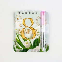 Цена за 2 шт. Подарочный набор, блокнот 9?10.4 см и мини-ручка С 8 Марта. Тюльпаны