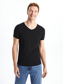 V Yaka K?sa Kollu Penye Erkek Ti??rt - Waikiki фото 3