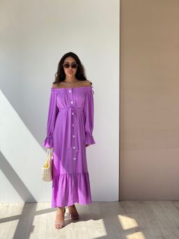 Длинное платье с открытыми плечами сиреневое - Martichelli фото 4