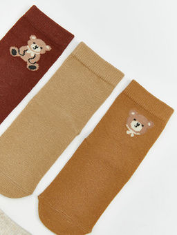 Ay? Teddy Desenli Erkek Bebek Soket ?orap 5li