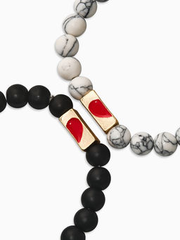 Браслеты парные «Неразлучники» сердце с бусинами, чёрно-белые, шар №8, d=6.5 см