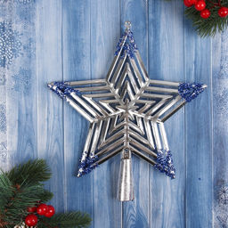 Звезда на ёлку (верхушка) объёмная 2320.5 см, серебристо-синий - Зимнее волшебство фото 2