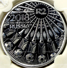 Монета 2 рэнда 2018 года ЮАР Чемпионат мира по футболу 2018, Россия (в слабе)