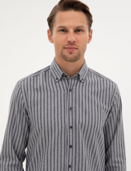 Gri Regular Fit _izgili Uzun Kollu G_mlek - Pierre cardin фото 2