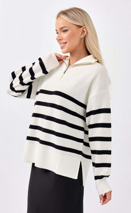 Джемпер женский с воротником на молнии в полоску F322-15115Rus бело-черный - Fine joyce фото 4
