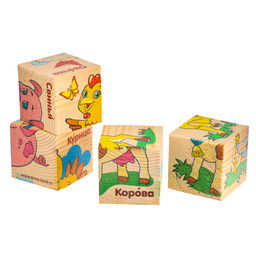 Кубики деревянные «Животные фермы», набор 4 шт.