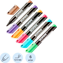 Маркер перманентный KORES набор 6 цв. 1,5-3 мм круглый наконечник '20902  фото 2