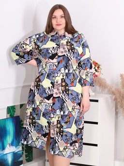 Платье на пуговицах спереди с этническим рисунком - Almond фото 6