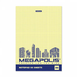 Цена за 6 шт. Блокнот на клею ErichKrause MEGAPOLIS® Yellow Concept, А4, 60 листов, клетка, желтый внутренний блок