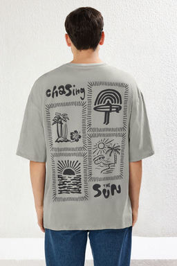 TRENDYOL MAN Antrasit Unisex Oversize/Genis Kesim Bask?l? %100 Pamuk T-Shirt TMNSS25TS00031 - Trendyolmilla фото 5
