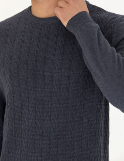 Koyu Mavi Slim Fit Bisiklet Yaka Triko Kazak - Pierre cardin фото 7