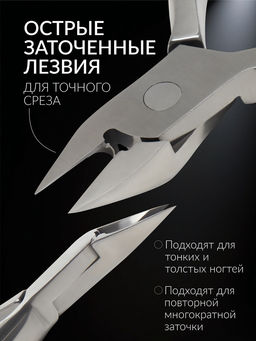 Кусачки педикюрные «Премиум», скрытая пружина, прорезиненные ручки, 12.3 см, длина лезвия-13 мм, серые, серебристые
