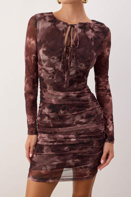 Cok Renkli Cicek Desenli Baglama Detayl? Orme Tul K?sa / Mini Astarl? S?k/Gece Elbise TPRAW26EL00118 - Trendyolmilla фото 3