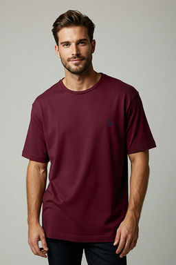 Bordo Regular/Normal Kesim Nak__ Detayl_ %100 Pamuklu T-Shirt TMNSS24TS00056