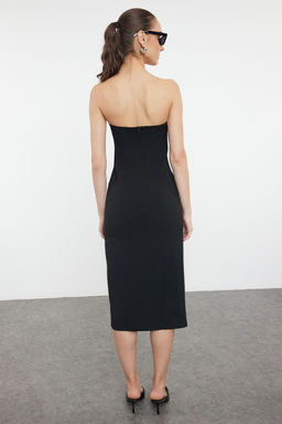 Siyah Duz Kesim Dugme Detayl? Straplez Midi Dokuma Elbise TWOAW24EL00418 - Trendyolmilla фото 6