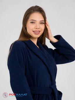Женский махровый халат с шалькой темно-синий МЗ-02 (88)