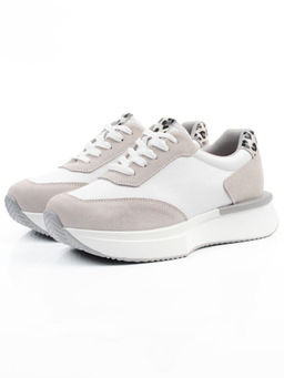 03-YG497-1 WHITE/GREY Кроссовки женские (натуральная кожа)