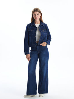 G?mlek Yaka D?z Uzun Kolu Kad?n Jean Ceket