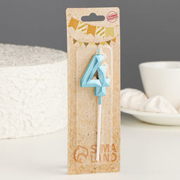 Цена за 3 шт. Свеча в торт на шпажке «Алмаз», цифра 4, голубая, 5 см