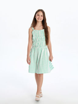 Kare Yaka ?izgili K?z ?ocuk Elbise