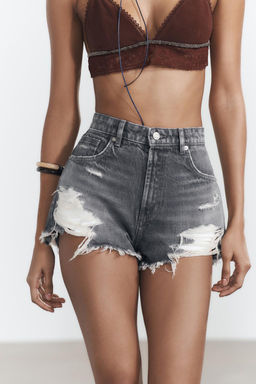 HIGH-WAIST CURVED DENIM SHORTS - Zara фото 9