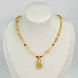 Колье из Цитрина и Граната "Спессартин" с кулоном из Рутилового кварца