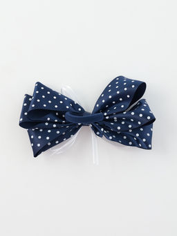 Цена за 6 шт. Бант для волос на резинке «Школьница», белый горошек, 14 см, бело-синий