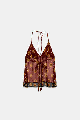 TOP HALTER GEORGETTE ESTAMPADO ABALORIOS / Granate - Zara фото 8