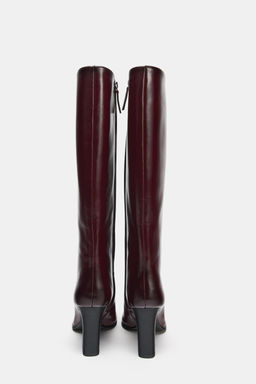 LEATHER BLOCK HEEL BOOTS - Zara фото 6