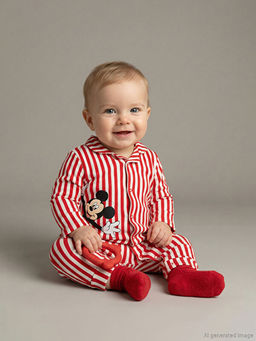 Mickey Mouse Bask?l? Erkek Bebek Tulum