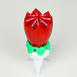 Цена за 2шт. Свеча для торта музыкальная Тюльпан, крутящаяся, красная, 14.5?6 см