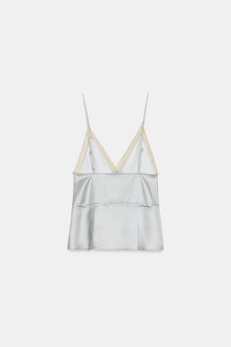 TOP SATINADO ENCAJE / Blanco / Gris - Zara фото 3