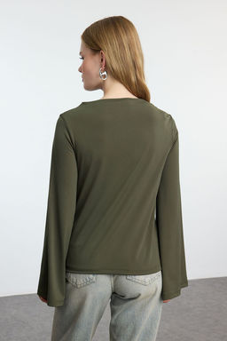 Haki Relaxed/Rahat Kal?p Ispanyol Kol Esnek Orme Bluz TWOAW25BZ00203