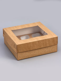 Цена за 5 шт. Коробка для капкейков с окном на 9 шт., крафт, 25×25×10 см
