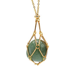 Подвеска из авантюрина зеленого в сетке на цепочке, цв.золотистый, 44см