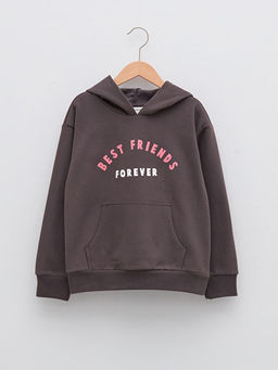 Kap??onlu Bask?l? Uzun Kollu K?z ?ocuk Sweatshirt