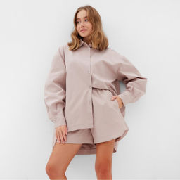Костюм женский (рубашка, шорты) MINAKU: Oversize, серо-розовый, размер 48