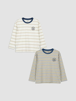 Bisiklet Yaka ?izgili Erkek ?ocuk Ti??rt 2li