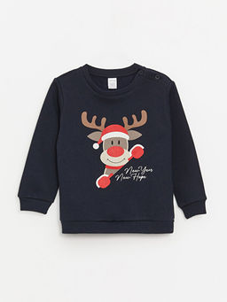 Bisiklet Yaka Uzun Kollu Y?lba?? Temal? Erkek Bebek Sweatshirt