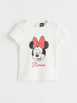 Bisiklet Yaka Minnie Mouse Bask?l? K?z ?ocuk Ti??rt