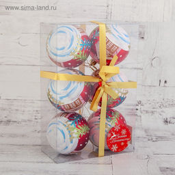 Ёлочные игрушки «Домик», шары новогодние, d=7 см, набор 6 шт., красный