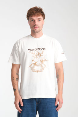 TRENDYOL MAN Beyaz Oversize/Genis Kesim Geyik Bask?l? %100 Pamuk T-Shirt TMNSS25TS00201 - Trendyolmilla фото 3
