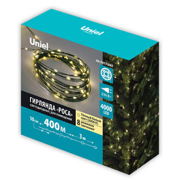 ULD-S40000-4000/DGA WARM WHITE IP20 DEW Гирлянда светодиодная "Роса", 400м. 4000 светодиодов. Теплый белый свет. Провод зеленый. ТМ Uniel