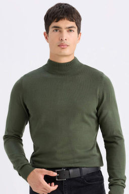 Siyah Slim Fit Dar Kesim Yar?m Bal?kc? Yaka Basic Duz Triko Kazak - Defacto фото 9