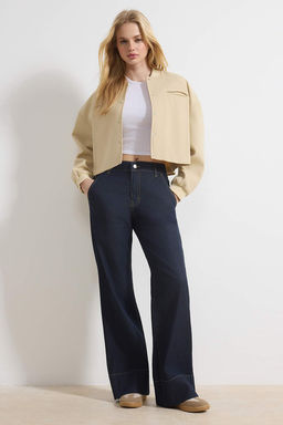 Koyu Mavi Cep Detayl? Yuksek Bel Ekstra Esnek Wide Leg Jeans TWOSS26JE00019 - Trendyolmilla фото 2