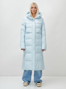 Пальто утепленное стеганное зимнее с капюшоном женское голубого цвета 9620Gl - Mtforce фото 2