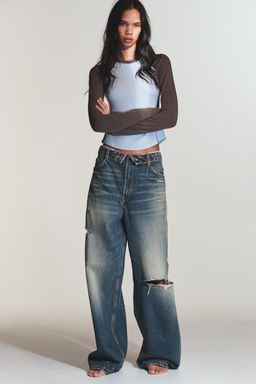 JEANS CINTURA DOBLADA TRF TIRO MEDIO / Azul